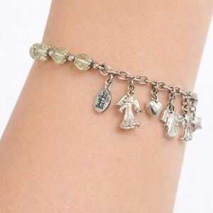 Miriam Haskell Charm Bracelet Womens OS Green Silver Good Holiday Angel Heart